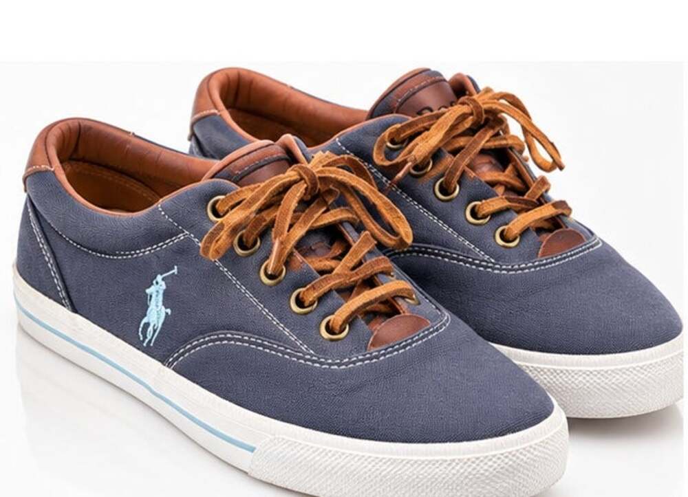 Polo Ralph Lauren Vaughn Mens 8.5D Navy Canvas Leather Lace Up Sneakers